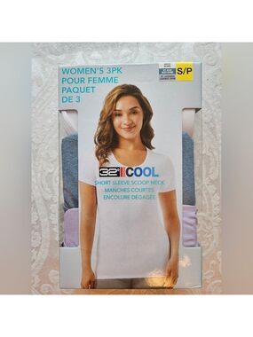 32 Degrees Cool Quick Dry T-Shirt, White, Lavender and Blue, Small, New in Box